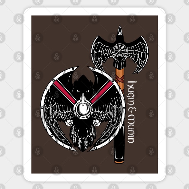 Viking Shield and Axe - Hugin and Munin Sticker by Modern Medieval Design